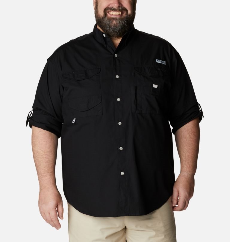 Men's Columbia PFG Bonehead Long Sleeve Shirts Black | Plus Size CA-A6C5L